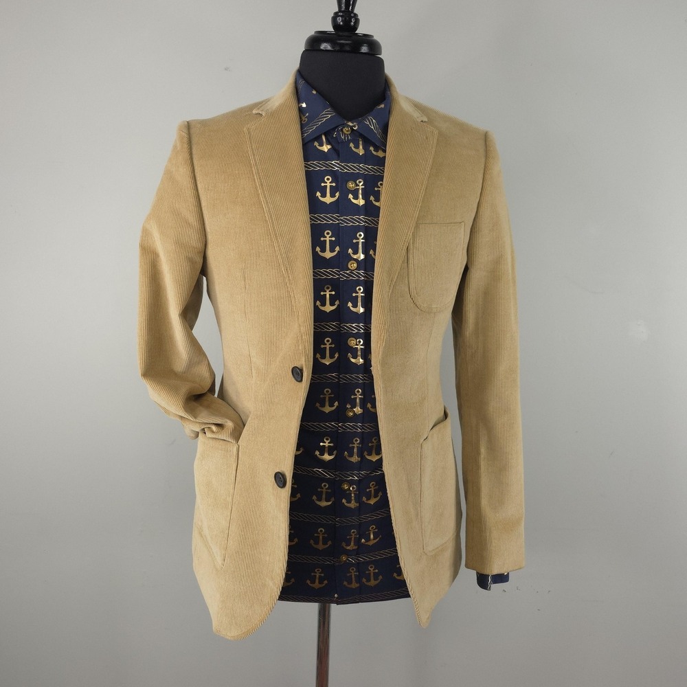 Frank & Oak Blazer Mens 38-40 Beige Cotton Corduroy Slim Sport Coat Jacket Fall